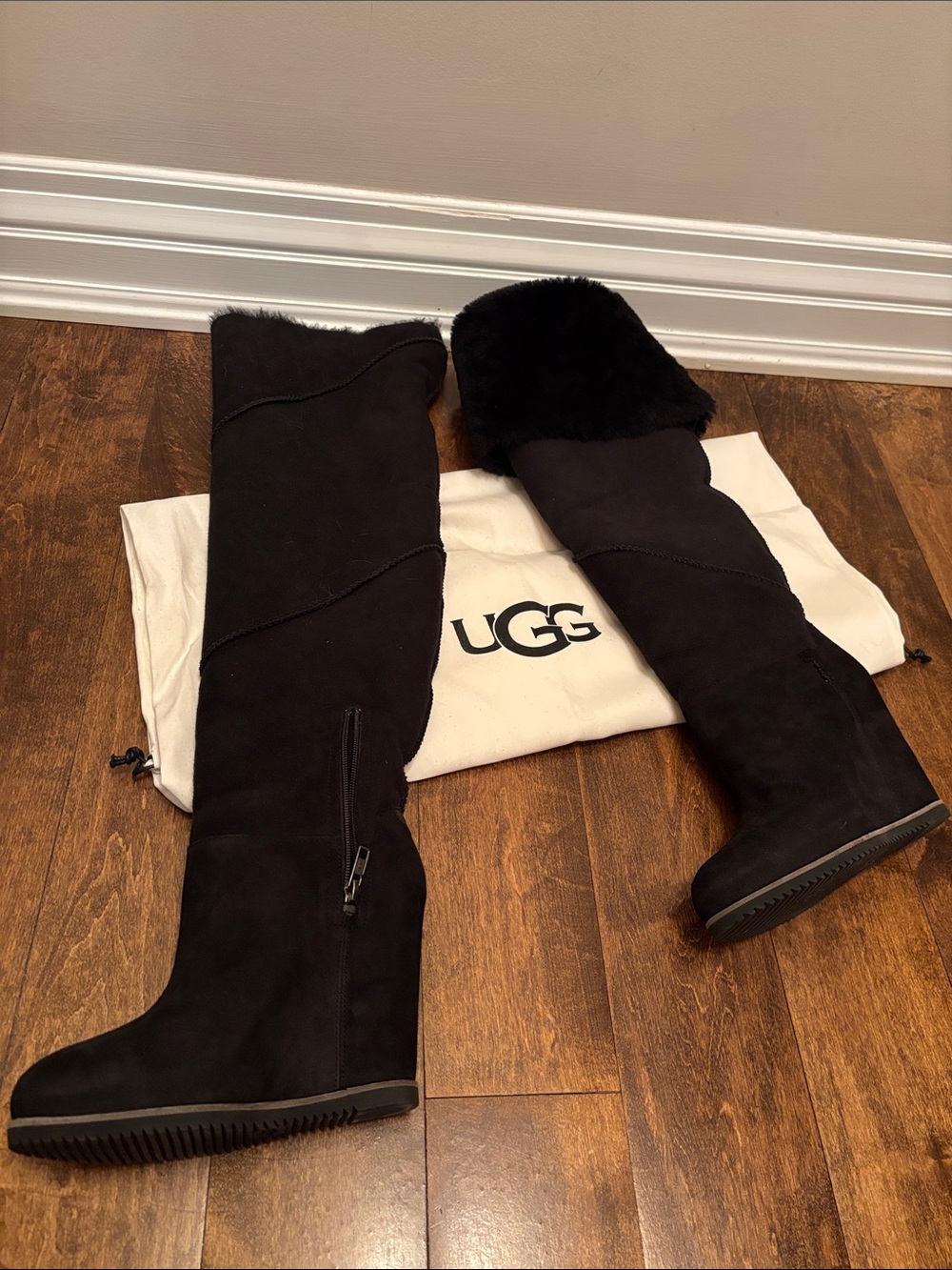 UGG Black Over-the-Knee Suede Wedge Boots
